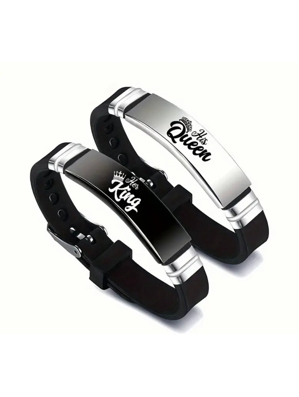 New - 2Pc Stainless Steel - King and Queen Matching Bracelet Set